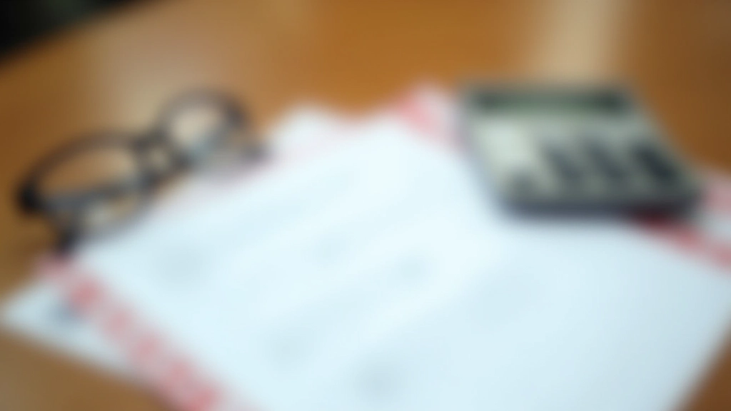 Papeles de impuestos y declaración de renta sobre escritorio, lápiz y gafas de lectura